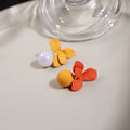 Orange Red and Yellow Mismatched Flower Ball Stud Earrings view 6