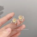 Gold-Tone Iridescent Flower Pearl Teardrop Stud Earrings view 3