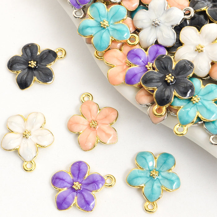Enamel-Look Gold Silver Cherry Blossom Alloy Charms in 10 Styles