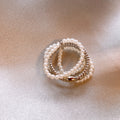 Multi Layer Pearl Open Ring Silver Bead Stack Style view 6