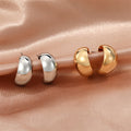 Smooth Wide C-Shaped Stud Earrings in Gold and Silver Tone view 5