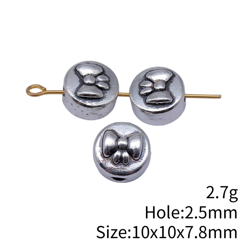 10x10x7.8mm 2.7g Antique Silver Zinc Alloy Bow Pattern Round Spacer Butterfly Double Sided Beads for DIY Bracelet Jewelr