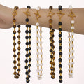 Gold Bamboo Spacer Beaded Necklace OT Toggle Clasp Pearl Agate Tiger Eye view 3