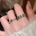 Two Silver Tone Green Link And Oval Crystal Open Ring Designs view 4