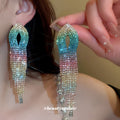 Color Gradient Crystal Fringe Earrings in Three Designs view 4