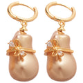 Gold Tone Gourd Pearl Bow Hoop Earrings in Two Colors view 5