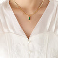 Gold Snake Chain Emerald Green Zircon Baguette Pendant view 6