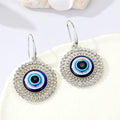 Large Round Crystal Evil Eye Hook Earrings in Gold and Silver Tone view 7