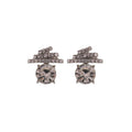 Clear Round Stone and Stacked Bar Silver Stud Earrings view 5