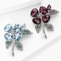 Faceted Crystal Flower and Leaf Brooch in Light Blue and Purple view 3