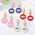 Gold Tone Round Colorful Enamel Lash Evil Eye Huggie Earrings view 1