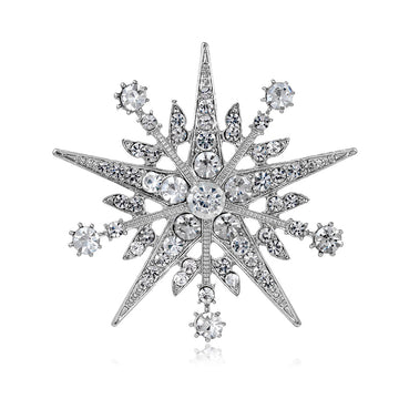 Silver Tone Eight Point Star Crystal Two Designs Metal Brooch Pin
