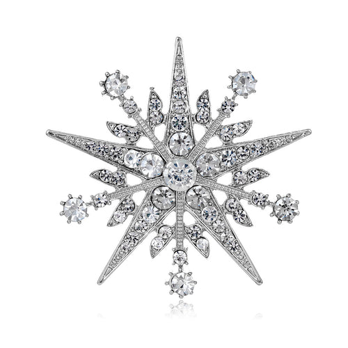 Front product view of the eight point star brooch pin in silver