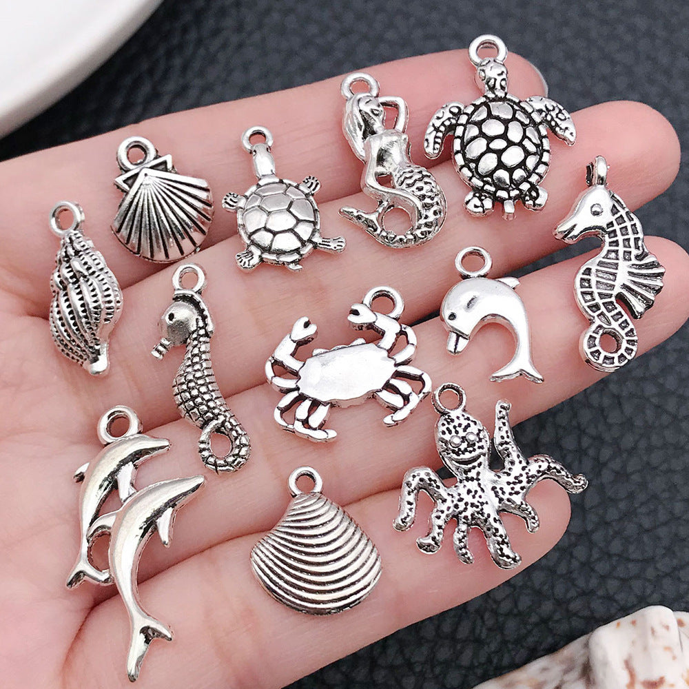 Antique Silver Zinc Alloy Seahorse Turtle Starfish Ocean Charm Pendant for DIY Earrings