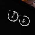 Silver Clear Stone Hoop and Star Chain Dangle Earrings view 2