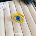 Gold Silver Blue Eyeball Open Ring Irregular Metal Frame view 4