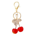 Double Sided Red Cherry Keychain with Green Enamel Leaves and Gold Tone Ring view 5