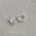 Silver Scalloped Lace Edge CZ Huggie Hoop Earrings view 1