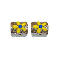 Silver Hammered Square Stud Earrings Enamel Daisy Flower Centers view 5