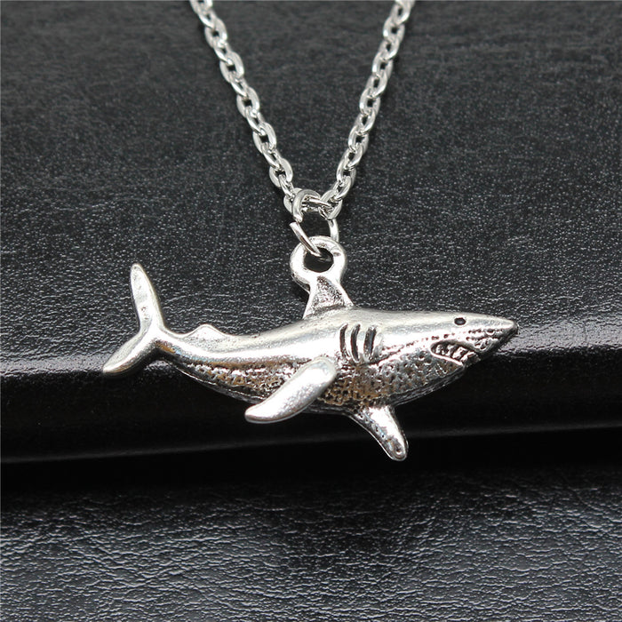 Shark Pendant Chain Necklace in Detailed Metal Finishes for Jewelry Making
