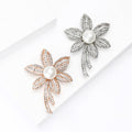Pearl Crystal Flower Brooch With Polished Metal And Sculpted Decorative Details view 3