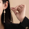 Gold Gourd Floral Extra Long Chain Dangle Earrings view 1