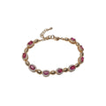 Gold Pink Halo Link Bracelet and Blue Flower Open Cuff view 5