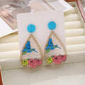 Blue Glitter Stud Acrylic Teardrop Hummingbird Flower Drops view 6