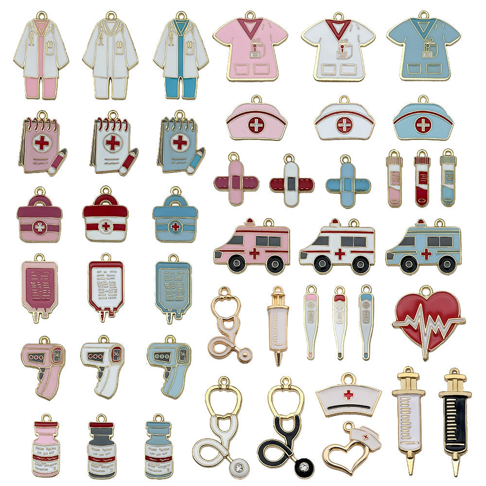 Enamel Zinc Alloy Nurse Hat Thermometer Syringe Nurse Cap Charm Pendant for DIY Medical Jewelry