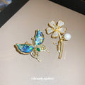 Blue Shell Like Butterfly Brooch And Gold Bear Letter M Brooch view 4