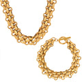 Chunky Woven Chain Necklace And Bracelet OT Toggle Gold Steel view 5