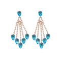 Gold Crystal Teardrop Chandelier Stud Earrings with Polished Metal Details view 5