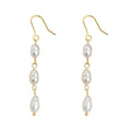 Gold Tone Triple Baroque Pearl Long Drop Hook Earrings view 5