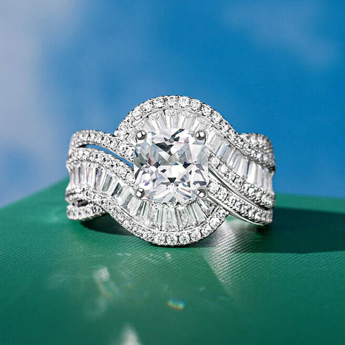 Round Center Stone Crossover Pavé Ring in Silver Tone shown in alternate angle