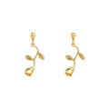 Gold Tone Rosebud Stem And Leaf Drop Stud Earrings For Women view 5