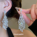 Silver Tone Crystal Teardrop Fringe Chandelier Earrings view 1