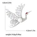 Silver Crystal Red Crowned Crane Brooch White Pearl Body view 6