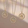 Gold Clover Zircon Circle Pendant Stainless Steel Necklace view 3