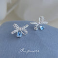 Silver Crystal Lace Bow Light Blue Cube Drop Stud Earrings view 4
