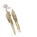 Gold Wheat Leaf and Chain Fringe Drop Earrings With Metal Details view 5