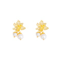 Gold Flower and Pearl Look Ball Jacket Stud Earrings view 5