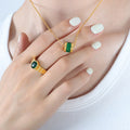 Gold Cable Chain Green Zircon Cylinder Bead Pendant Necklace view 4