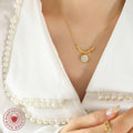 White Shell Smiley and Letter H Pendant Necklace Gold view 3