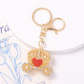 Gold Rhinestone Pumpkin Carriage Keychain Four Hearts view 2