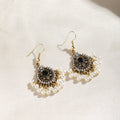 Black and Green Antique Silver Pearl Look Hook Earrings view 3