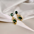 Green and Blue Faceted Stone Gold Tone Dangle Earrings view 6