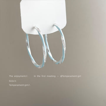 Silver-Tone Light Blue Enamel Twisted Hoop Earrings
