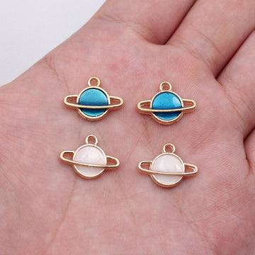 Ringed Planet Enamel Charms in Blue and White Colorways