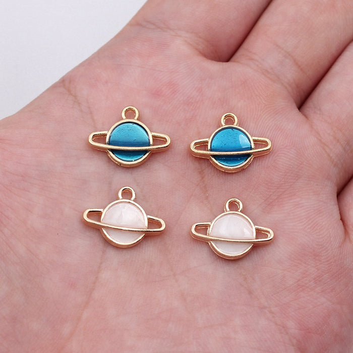 Ringed Planet Enamel Charms in Blue and White Colorways