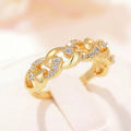 Gold Tone Crystal Cuban Link Chain Style Band Finger Ring view 2